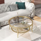 23.6"/17.7"H Modern 4 Legs Steel Base Glass Round Coffee Table with Shelf Clearhalo 'Coffee & Accent Tables' 'Coffee Tables' 'coffee_tables' 'furn' 'furn_coffee_tables' 'Furniture' 'furniture_coffee_tables' 'Living Room Furniture' 1200x1200_6879f859-136f-43f9-88d9-a8c87af64355