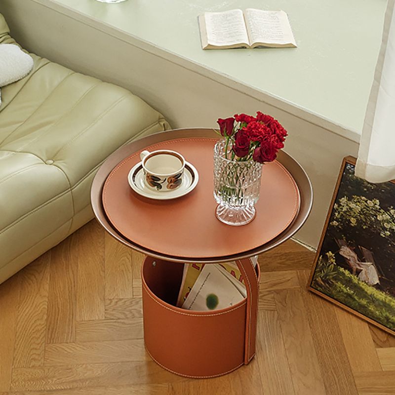 コンテンポラリーラウンドサイドエンドテーブルレザーペデスタルエンドテーブル