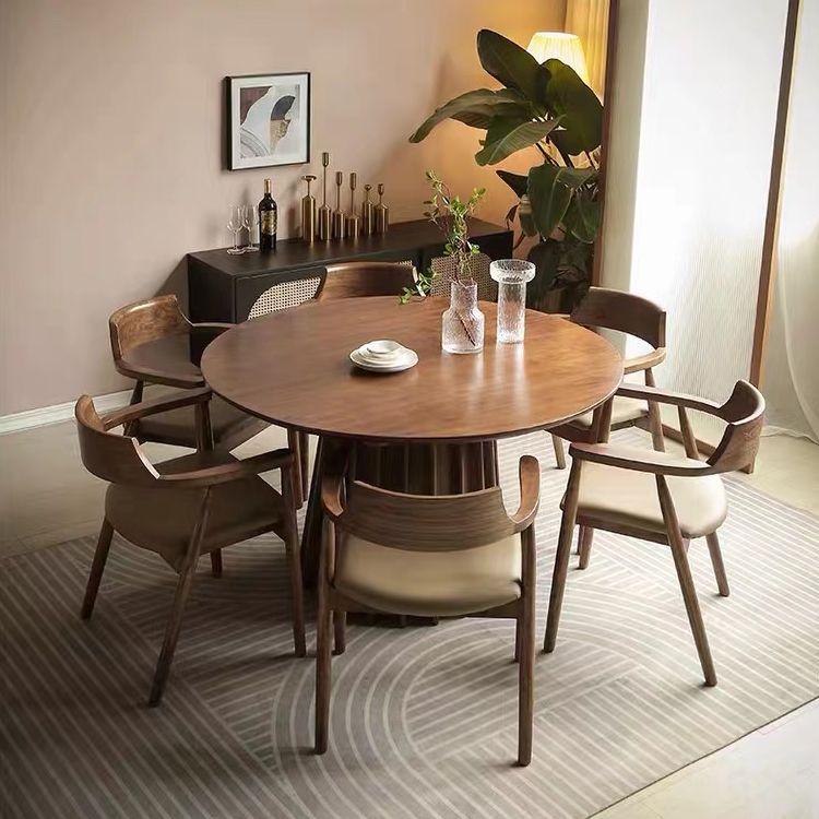 Grenen massief houten sokkeltafel Bruine ronde eetkamer keukentafel