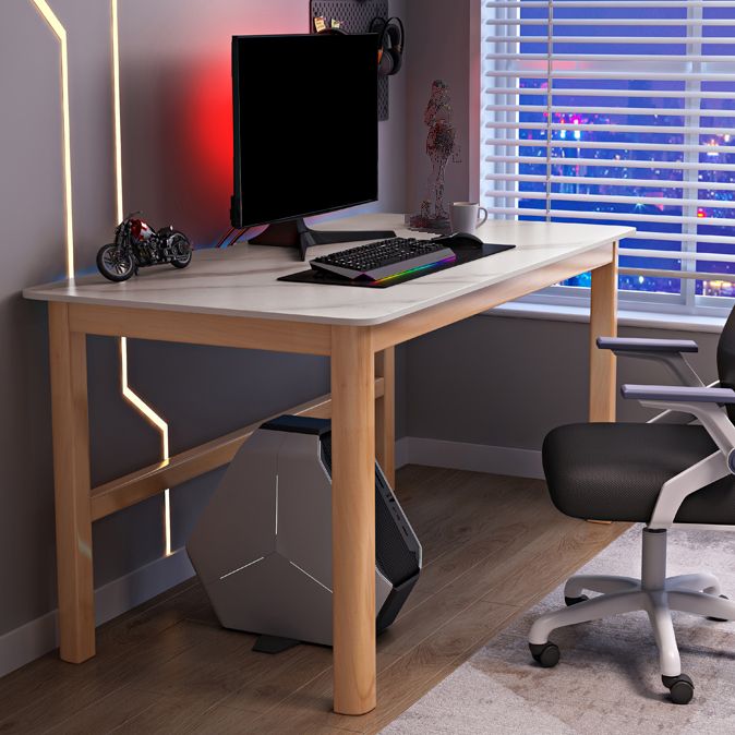 Modern Stone Computer Desk 29.53 "Tall Curved Gaming Desk met houten benen