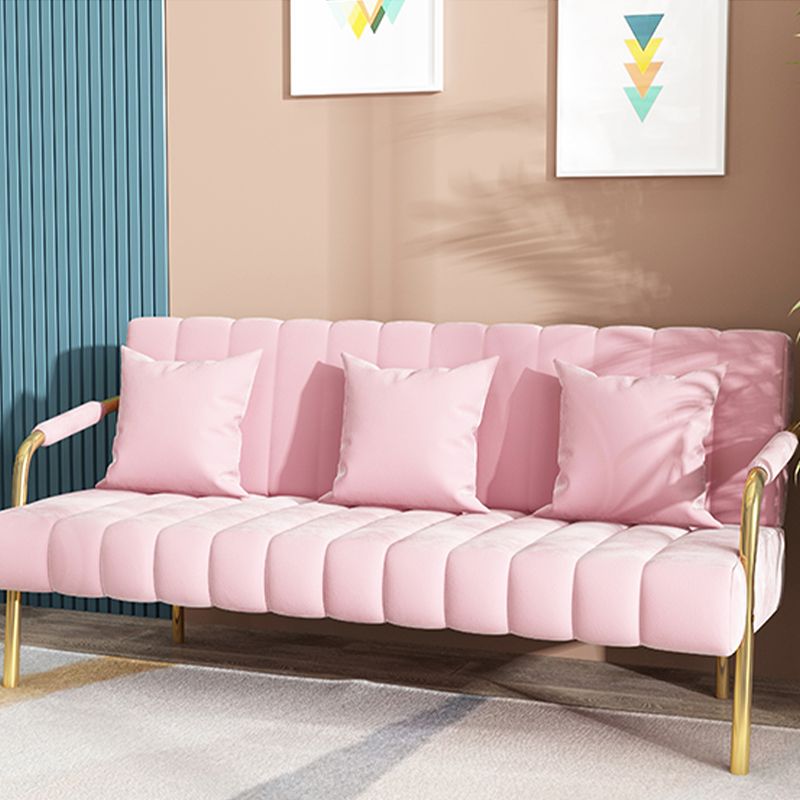 Sewn Pillow Back Velvet Sofa 28.35" High Metal Brass Arm Sofa Clearhalo 'Furniture' 'furniture_sofas' 'kitchen' 'kitchen_sofas' 'Living Room Furniture' 'Sofa' 'sofas' 1200x1200_687de7dd-eefb-4e0c-8070-adc28569de50