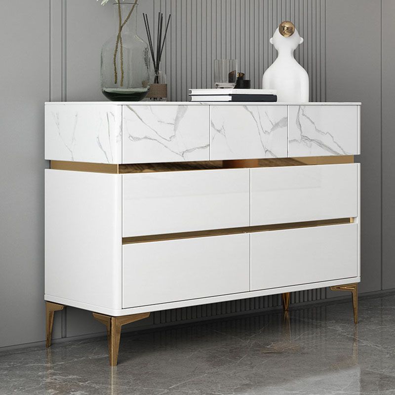 Cómoda de dormitorio Glam Stone, cómoda de almacenamiento de 16" de ancho en blanco con cajones