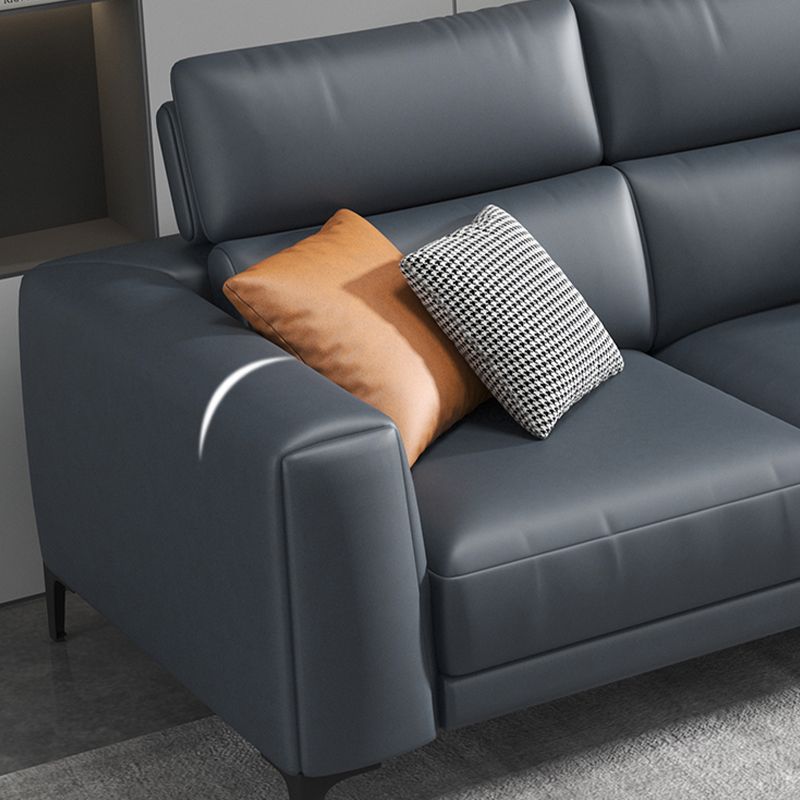 Grey Faux Leather Square Arm Sectional with Adjustable Bolster Pillows, Stain Resistant Clearhalo 'furn' 'furn_sectionals' 'Furniture' 'furniture_sectionals' 'kitchen' 'kitchen_sectionals' 'Living Room Furniture' 'Sectionals' 1200x1200_6885b445-d159-4105-bf8f-ed56854ed80c