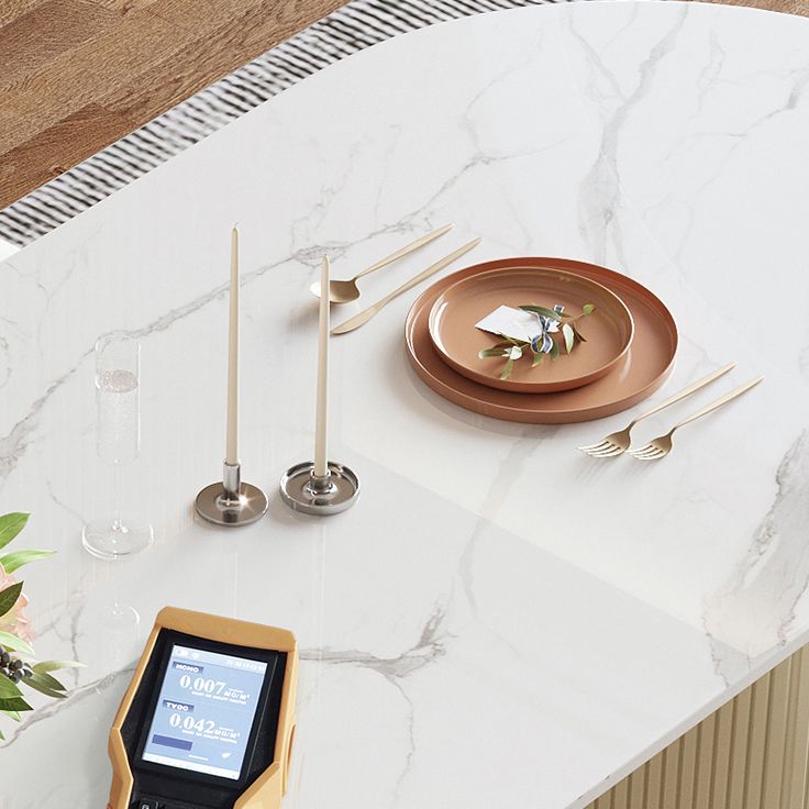Ovale eettafel van gesinterd steen Luxe vaste tafel met dubbel onderstel