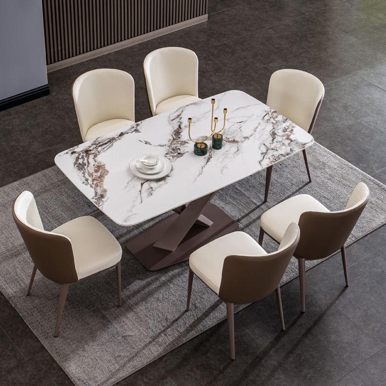 Metal Traditional Luxury Rectangle Table White Sintered Stone Table with Pedestal Base Clearhalo ' dining_table' 'Dining Tables & Seating' 'Dining Tables' 'furn' 'furn_dining_table' 'Furniture' 'furniture_dining_table' 'Kitchen & Dining Furniture' 'kitchen&dining_furn' 'kitchen' 'kitchen_dining_table' 1200x1200_68865777-3448-4089-8550-c91dcd532f75