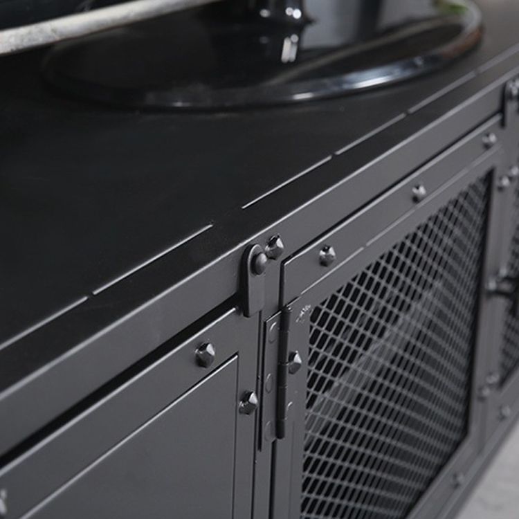 Porta TV moderno in ferro, console multimediale con contenitore chiuso e gambe per soggiorno