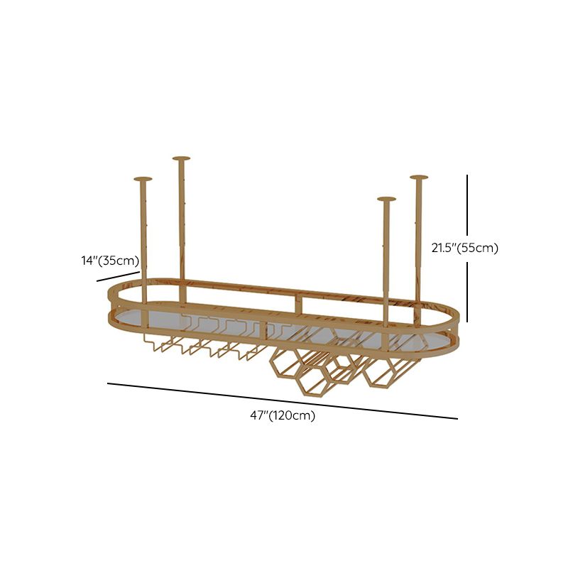 Porte-vin de cuisine en métal doré avec porte-verre en verre et étagère de rangement
