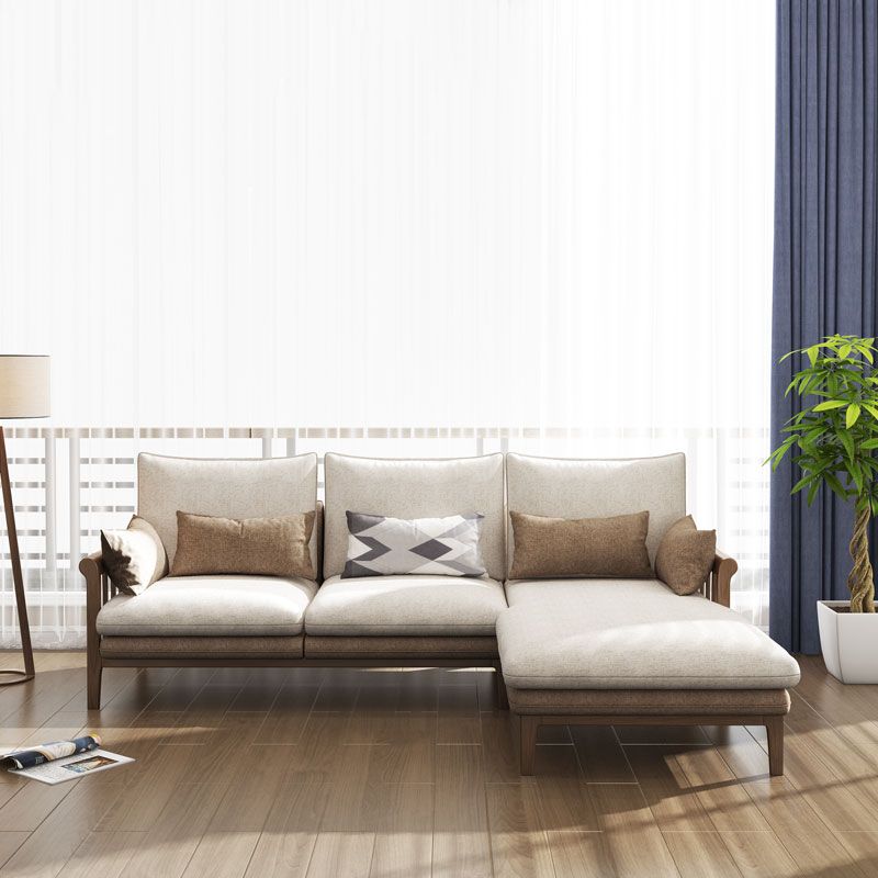 Rustic 37.4"High Cotton-Blend Sectional Pillow Back Sofa with Solid Wood Legs , Beige Clearhalo 'furn' 'furn_sectionals' 'Furniture' 'furniture_sectionals' 'Living Room Furniture' 'Sectionals' 1200x1200_68927875-a7a5-48e4-94df-1e6f664cf7b4