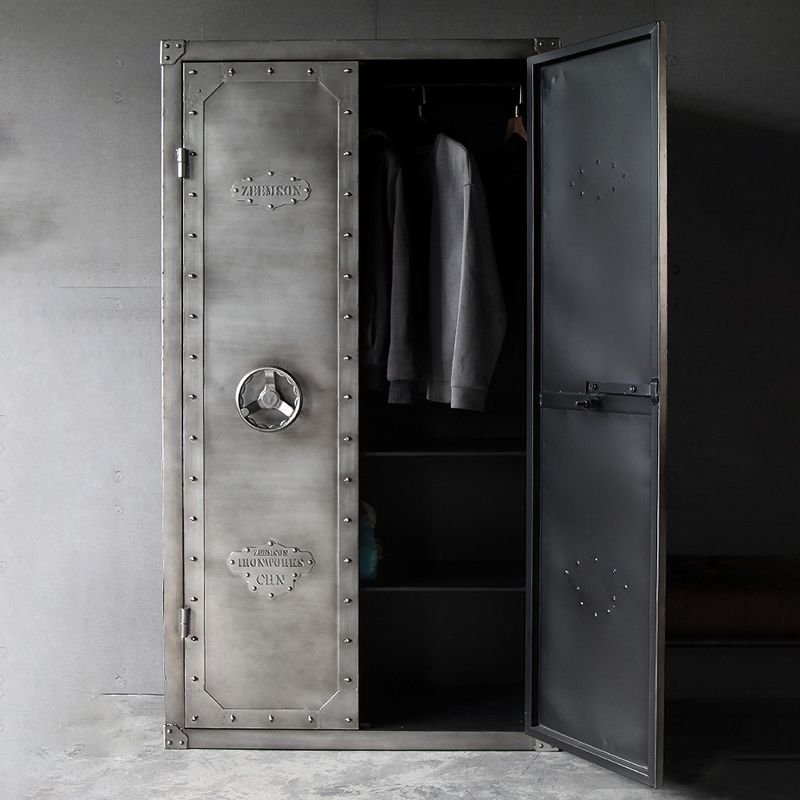 Industrial Metal Wardrobe Closet Freestanding Wardrobe in Grey Clearhalo 'Armoires & Wardrobes' 'armoires_wardrobes' 'Bedroom Furniture' 'furn' 'furn_armoires_wardrobes' 'Furniture' 1200x1200_6892b143-436e-4aeb-af10-4257ab865c6b