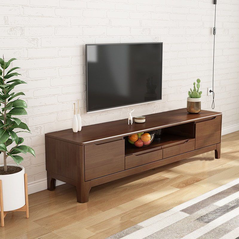 Console TV in legno di gomma moderna per soggiorno in gomma con cassetti, 15 "D / 16,5" D
