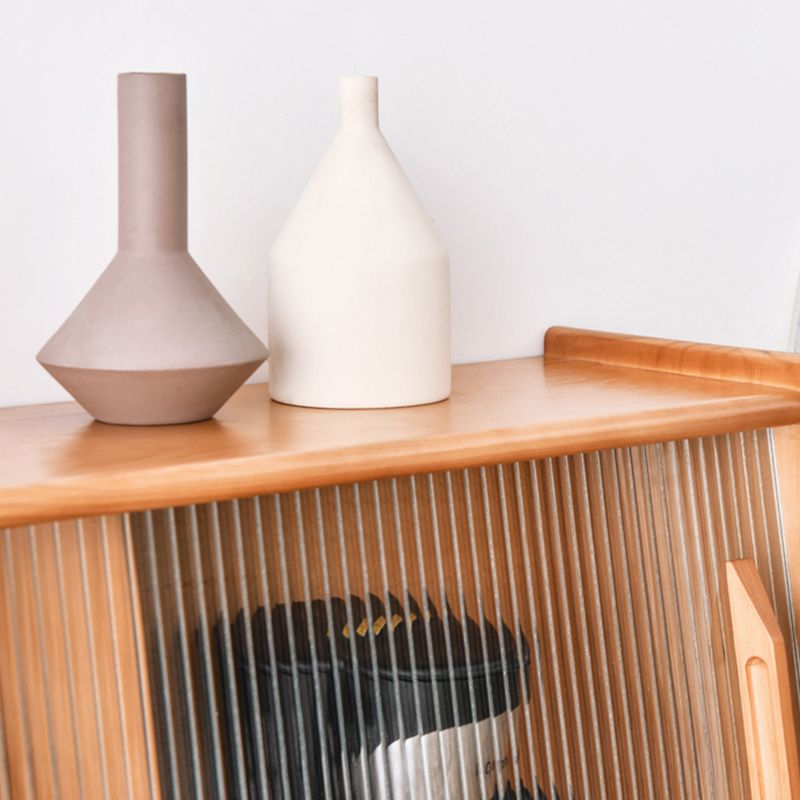 Moderno server in legno massiccio di pino 2 cassetto credenza marrone con porta di vetro