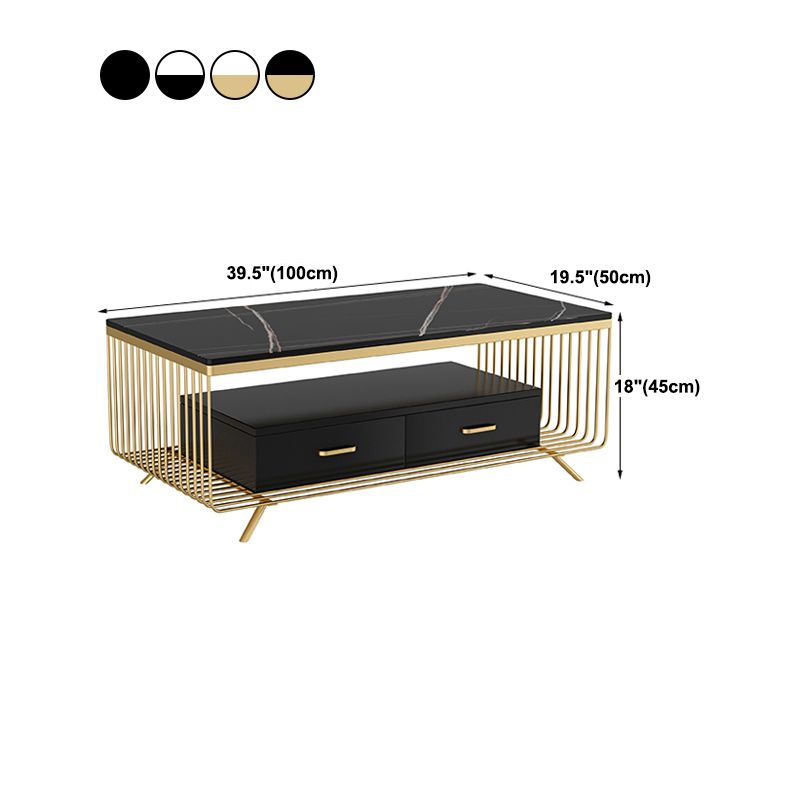 Rectangular Stone 4 Legs Coffee Cocktail Table with 2 Drawers Clearhalo 'Coffee & Accent Tables' 'Coffee Tables' 'coffee_tables' 'furn' 'furn_coffee_tables' 'Furniture' 'Living Room Furniture' 1200x1200_689b17fa-cbbf-46c6-88b8-c6a356f13070
