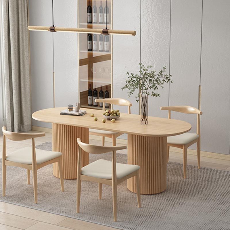 Modern Wood Double Pedestal Dining Table Natural Oval Table for Kitchen Clearhalo 'Dining Tables & Seating' 'Dining Tables' 'dining_table' 'furn' 'furn_dining_table' 'Furniture' 'Kitchen & Dining Furniture' 1200x1200_68a6d9d5-1f79-446a-b032-e0f544843a7d