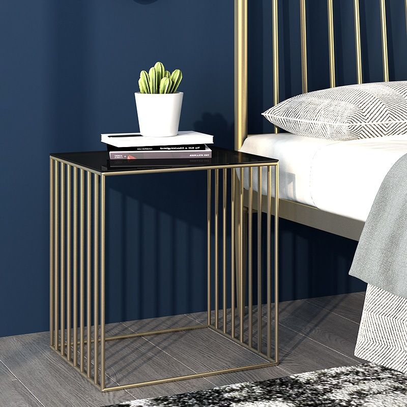 Contemporary Glass Top Frame Square Bedside Accent Side Table