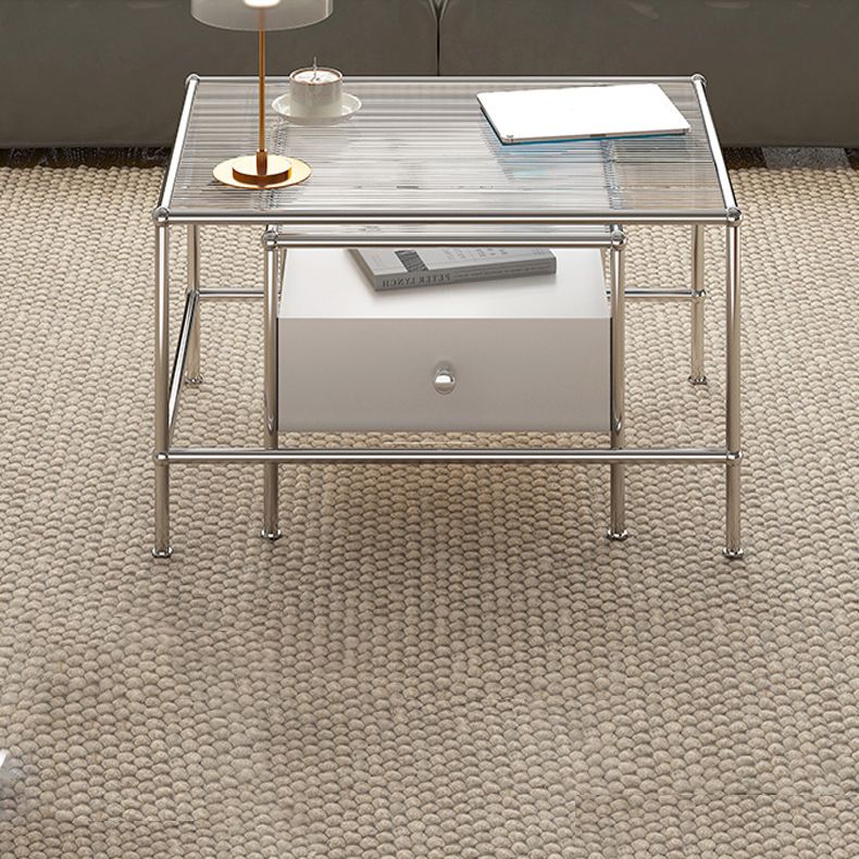 Modern 2 Nesting Glass Coffee Table Set Steel 4 Legs 1 - Drawer Cocktail Table Clearhalo 'Coffee & Accent Tables' 'Coffee Tables' 'coffee_tables' 'furn' 'furn_coffee_tables' 'Furniture' 'Living Room Furniture' 1200x1200_68ab9993-2430-4f02-95f6-b16c5d28c35b