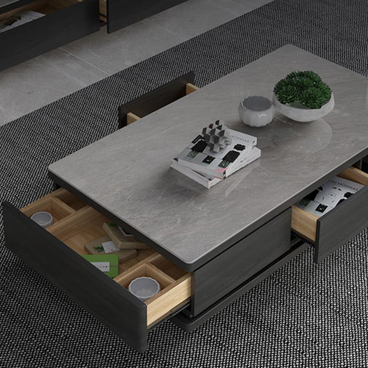 Mesa de café rectangular moderna mesa de café de madera de café espresso con cajones