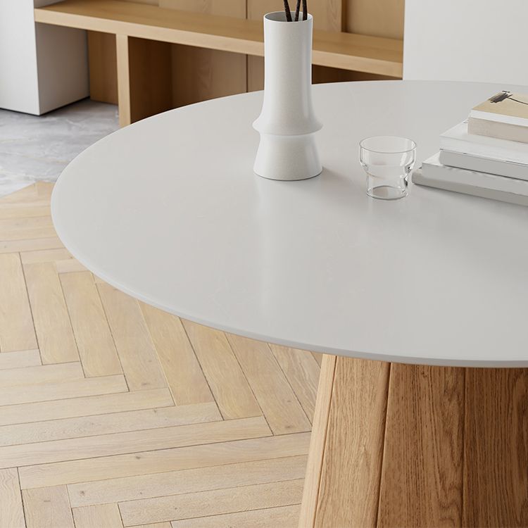 Modern Stone Top Dining Table Round Tabletop with Solid Wood Pedestal Base