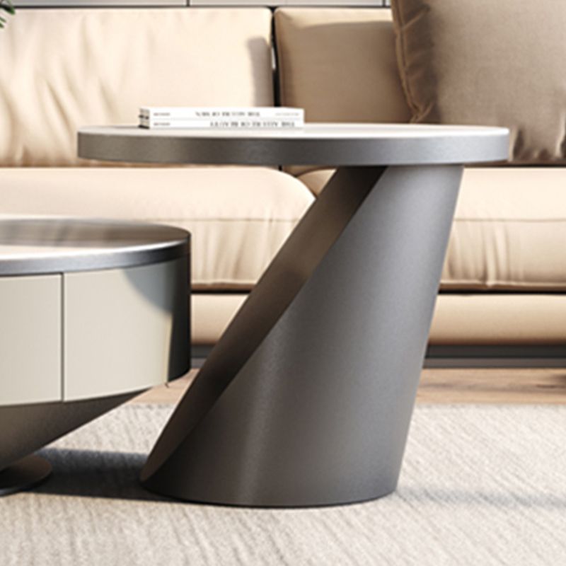 Round Pedestal Coffee Table Glam Stone Cocktail Table with 2 Drawers Clearhalo 'Coffee & Accent Tables' 'Coffee Tables' 'coffee_tables' 'furn' 'furn_coffee_tables' 'Furniture' 'Living Room Furniture' 1200x1200_68adf62a-7407-4d04-b810-85dd04b8291f