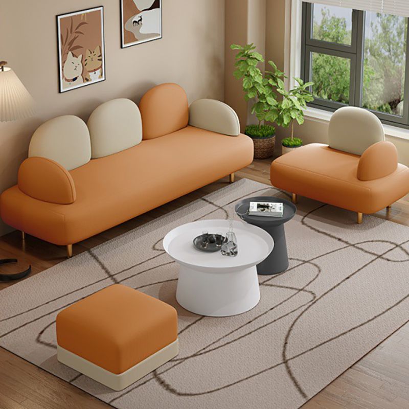 Modern Faux Leather Sofa Metal Gold Legs Recessed Arm Curved Sofa Clearhalo 'furn' 'furn_sofas' 'Furniture' 'furniture_sofas' 'kitchen' 'kitchen_sofas' 'Living Room Furniture' 'Sofa' 'sofas' 1200x1200_68b14404-fe9b-4677-a47c-d952ae8de826