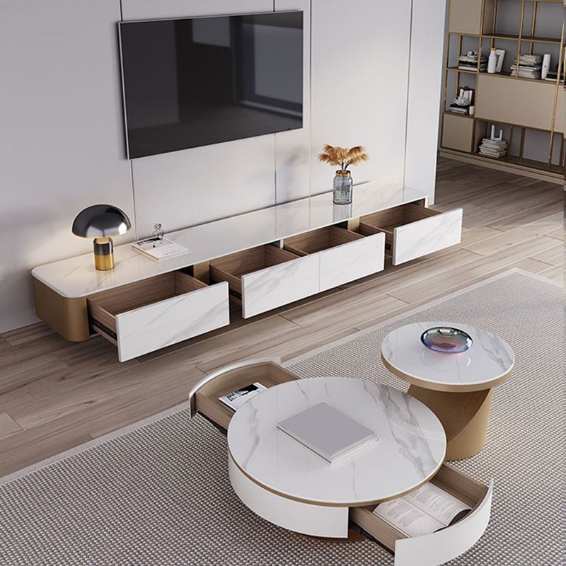 Glam Stone TV Stand Console Enclosed Storage TV Media Stand with Legs for Living Room Clearhalo 'furn' 'furn_tv_stands_entertainment_centers' 'Furniture' 'Living Room Furniture' 'TV Stands & Entertainment Centers' 'TV Stands & Media Storage Furniture' 'tv_stands_entertainment_centers' 1200x1200_68b2b46f-71d2-4e0e-b88b-d8a1023f6208