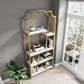 Gold Iron Frame Geometric Bookshelf Vertical Open Bookcase with Manufactured Wood Shelf Clearhalo 'Bookcases' 'furn' 'furn_bookcases' 'Furniture' 'furniture_bookcases' 'Office Furniture' 1200x1200_68b3b2ad-7065-4ef1-8d7d-f00a48f87536