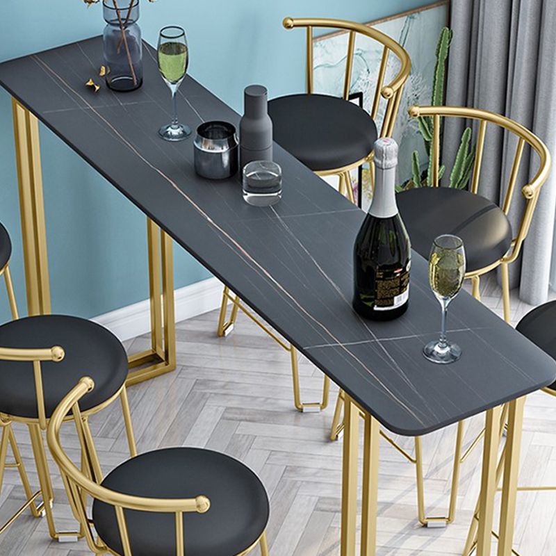 Glam Gold Iron Bar Dining Table Stone Top Indoor Bistro Table with Sled Pedestal Clearhalo 'Bar Furniture' 'Bar Tables' 'bar_tables' 'furn' 'furn_bar_tables' 'Furniture' 'furniture_bar_tables' 'Kitchen & Dining Furniture' 1200x1200_68b42245-ac88-4e7b-8ae4-bb539fc24290