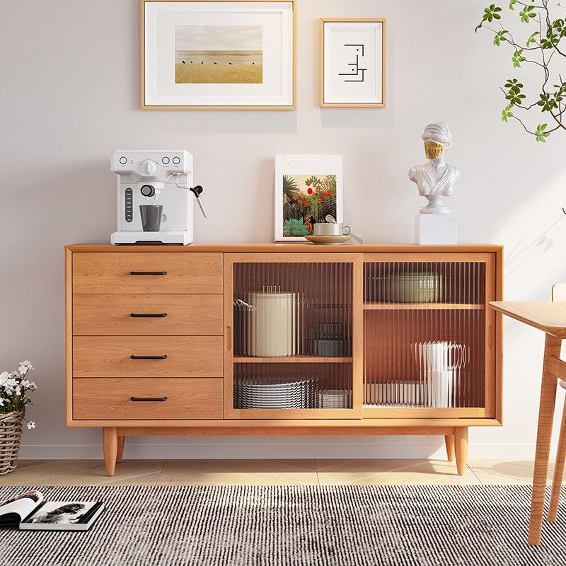 Contemporary Sliding Doors Sideboard Solid Wood Sideboard with 4 Drawer Clearhalo 'buffet_sideboard' 'Buffets & Sideboards' 'furn' 'furn_buffet_sideboard' 'Furniture' 'Kitchen & Dining Furniture' 1200x1200_68b4eb98-da8f-47a0-992f-04534f589d12