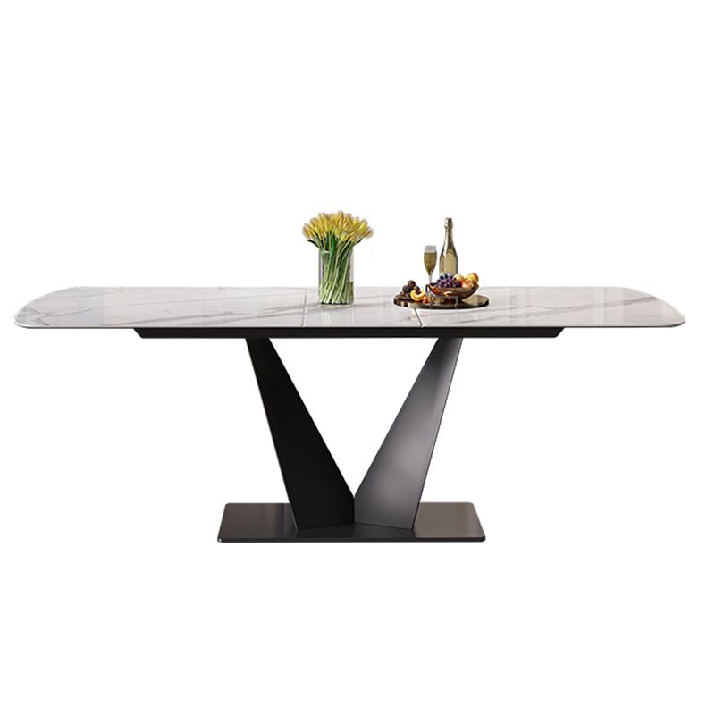 Table de salle à manger moderne en pierre frittée Table rectangulaire avec base en métal