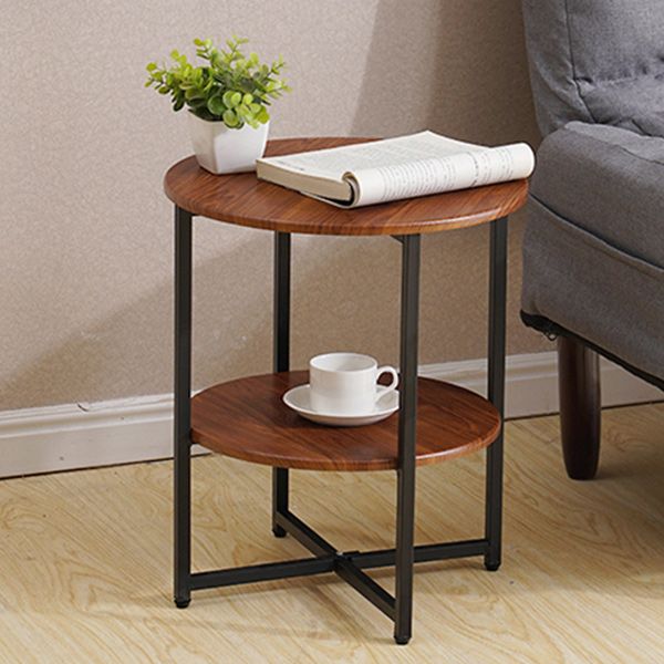 Contemporary Cross Legs End Table Round Double Tier End Table