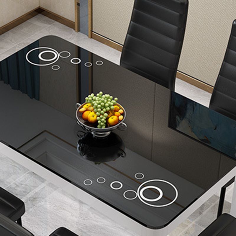 Rectangle Dining Table Modern White and Black in Glass Table for Kitchen