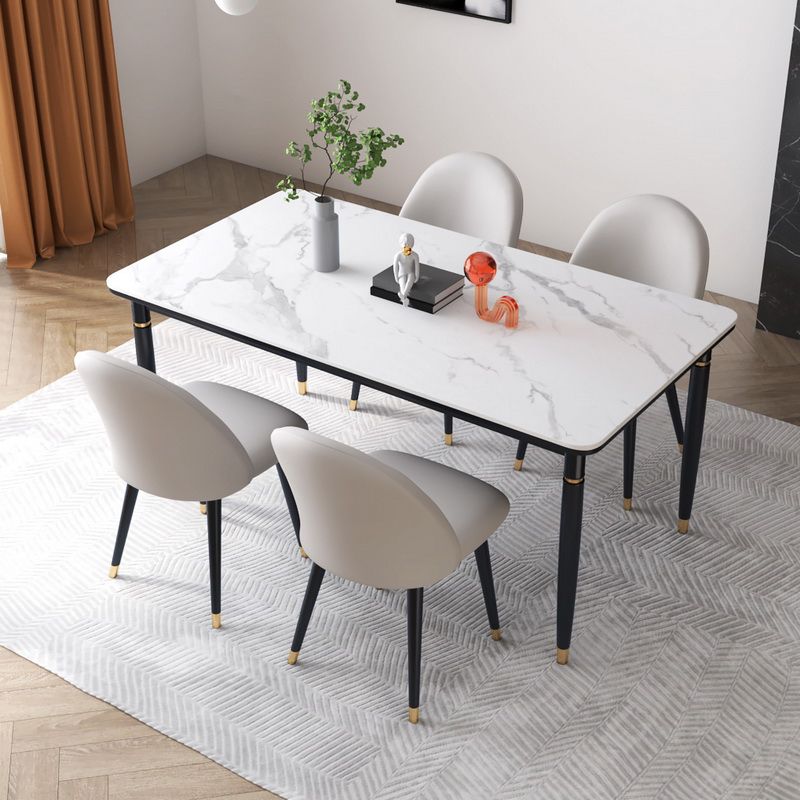 モダンな1/4/5/7ピースダイニングセット長方形の黒いベースディネットセットストーントップ