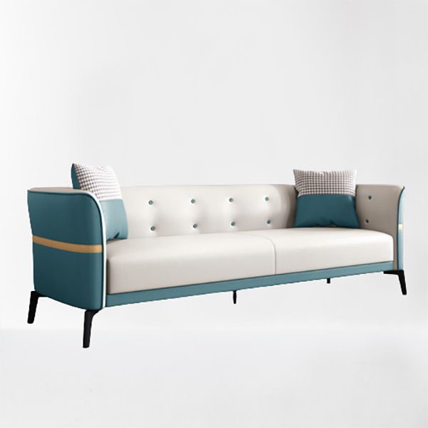 Faux Leather Sofa 27.55" D x 26.37" H Tuxedo  Arm Sofa for Living Room