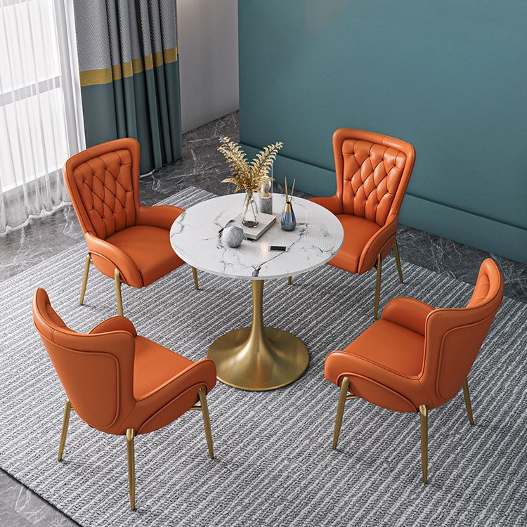 Metal Traditional Luxury Round Table Sintered Stone Table with Tulip Base for Home Clearhalo 'Dining Tables & Seating' 'Dining Tables' 'dining_table' 'furn' 'furn_dining_table' 'Furniture' 'Kitchen & Dining Furniture' 1200x1200_68c8c72f-dbbd-4792-8191-7a135083e077