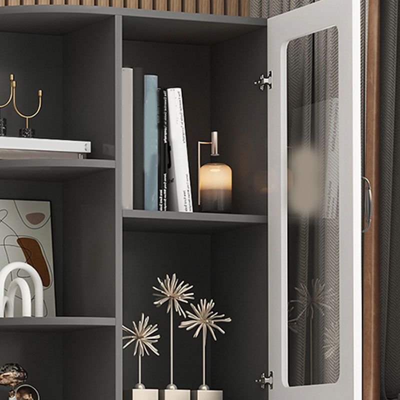 70.9" Tall Modern Glass Paned Bar Pulls Accent Cabinet with Shelves