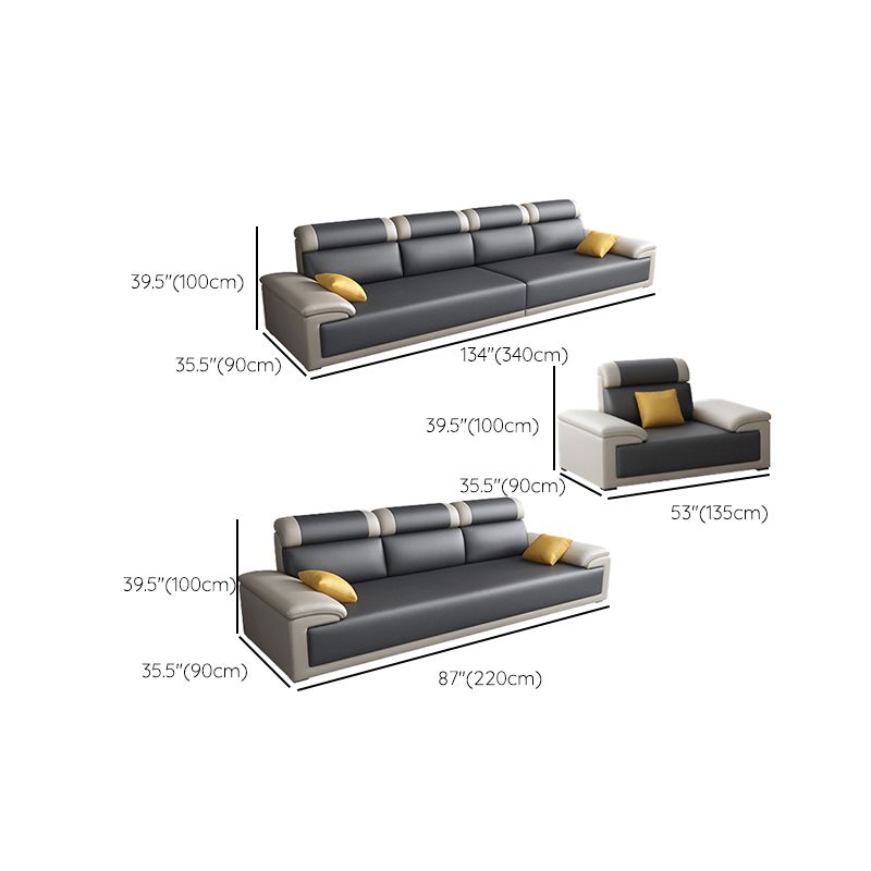 Contemporary Grey Sectional Sofa with Pillow Top Arm in Faux Leather Clearhalo 'furn' 'furn_sectionals' 'Furniture' 'Living Room Furniture' 'Sectionals' 1200x1200_68cfbf18-8408-4397-9458-3f8046a4f71b