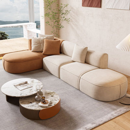 Minimalist 27.6-In H Sofa and Chaise Brown & Beige Sofa with One Side Arm Clearhalo 'furn' 'furn_sectionals' 'Furniture' 'Living Room Furniture' 'Sectionals' 1200x1200_68d242e5-2c49-4bed-a3db-ea305dbe9a99