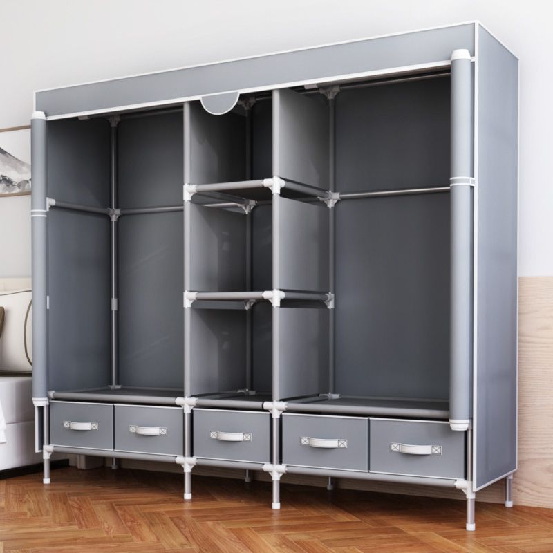 Modern Bedroom Wardrobe Armoire Steel Frame Wardrobe with Drawers Clearhalo 'Armoires & Wardrobes' 'armoires_wardrobes' 'Bedroom Furniture' 'furn' 'furn_armoires_wardrobes' 'Furniture' 1200x1200_68d2d4e9-0153-4b91-804a-0bed234dced6