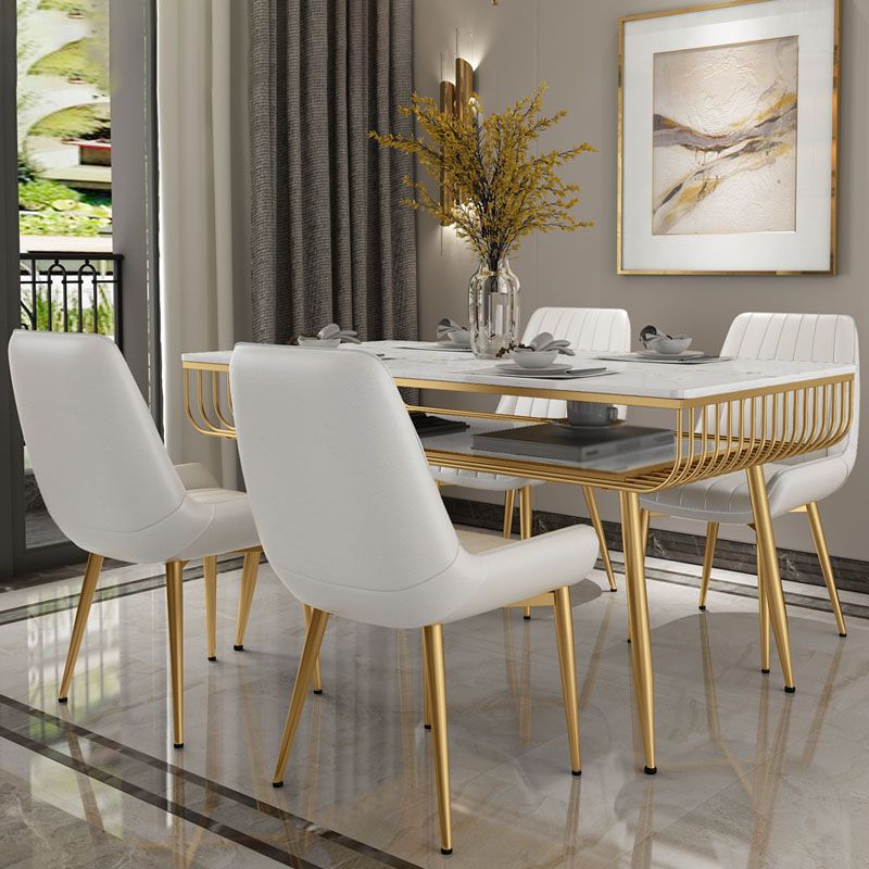 Contemporary Style Marble Table with White Table and 4 Gold Legs Base for Home Use Clearhalo 'Dining Room Sets' 'Dining Tables & Seating' 'dining_room_set' 'furn' 'furn_dining_room_set' 'Furniture' 'furniture_dining_room_set' 'Kitchen & Dining Furniture' 'kitchen&dining_furn' 'kitchen' 1200x1200_68d581dd-80c7-4c1a-a736-6133c58717bc
