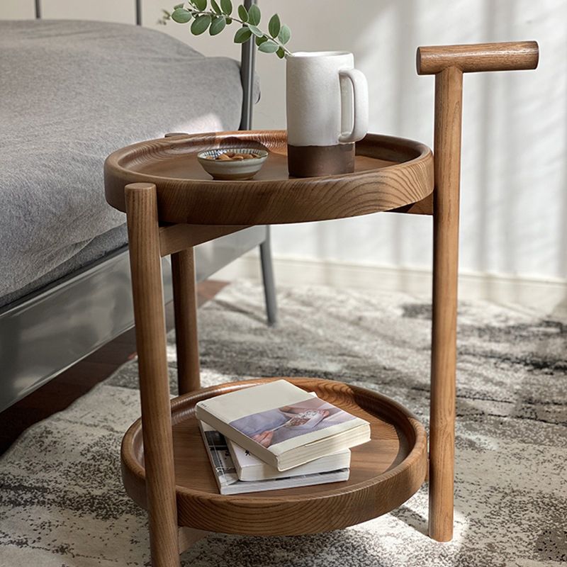 Tavolino in legno del vassoio rotondo scandinavo da 21,6 pollici con scaffale e ruota