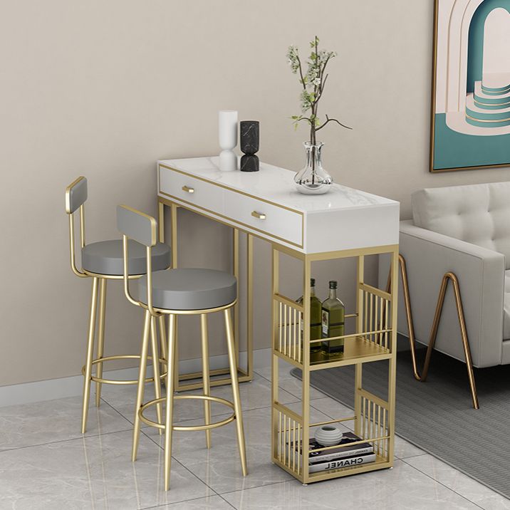 Marble Bar Height Table with Rectangle Table Top Double Pedestal Table - 41.3" H Clearhalo 'Bar Furniture' 'Bar Tables' 'bar_tables' 'furn' 'furn_bar_tables' 'Furniture' 'furniture_bar_tables' 'Kitchen & Dining Furniture' 1200x1200_68dc6365-e9e4-45cc-b184-4ffdf11a41d7