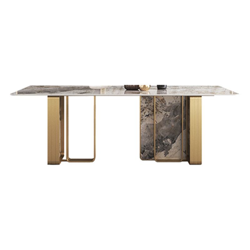 Traditional Luxury Double Pedestal Table Stainless Steel Base Rectangle Dinner Table Clearhalo 'Dining Tables & Seating' 'Dining Tables' 'dining_table' 'furn' 'furn_dining_table' 'Furniture' 'Kitchen & Dining Furniture' 1200x1200_68dd6ad2-a73e-4684-924c-9f26150d7f3b