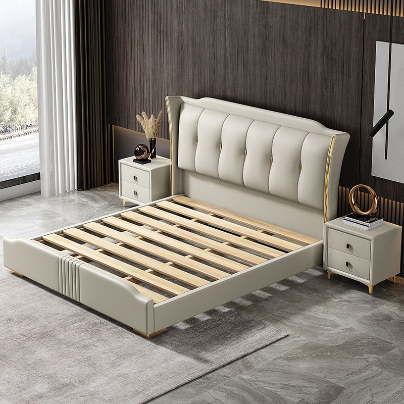 Lit en bois de pin victorien de 84,65 pouces de large avec tête de lit rembourrée