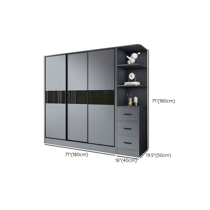 Armario moderno de vestuario gris armario de madera de ingeniería con barra de prenda