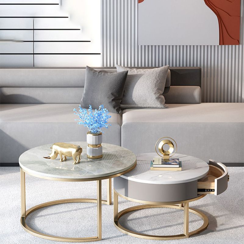 Slate Round Frame Coffee Table Modern Nesting Coffee Table Set with Drawer Clearhalo 'Coffee & Accent Tables' 'Coffee Tables' 'coffee_tables' 'furn' 'furn_coffee_tables' 'Furniture' 'Living Room Furniture' 1200x1200_68e0e758-3ddc-46f5-96af-850f3149cc05