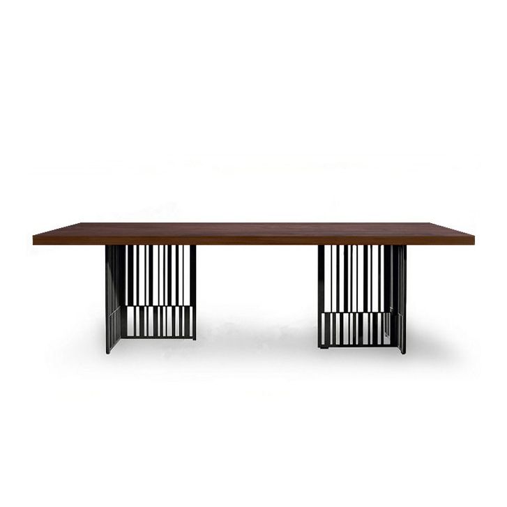 Industrial Pine Wood Table for Restaurant Rectangle Table with Black Double Pedestal Base Clearhalo ' dining_table' 'Dining Tables & Seating' 'Dining Tables' 'furn' 'furn_dining_table' 'Furniture' 'furniture_dining_table' 'Kitchen & Dining Furniture' 'kitchen&dining_furn' 'kitchen' 'kitchen_dining_table' 1200x1200_68ef9572-4c19-47c0-81da-96bd1b126740