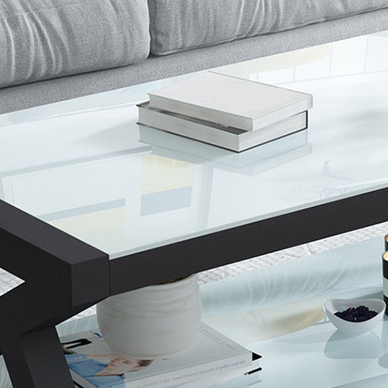 Base abstraite table de verre moderne rectangulaire table basse à trame inférieur en métal