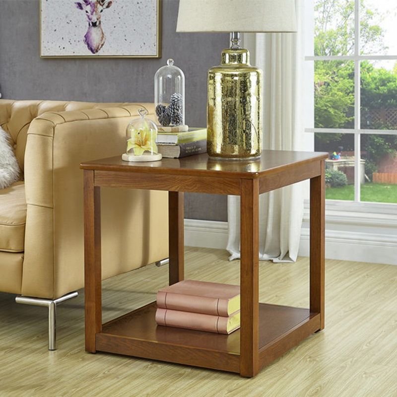 21.65"/23.62" Tall Wood End Table Walnut Square Side Table with Shelf