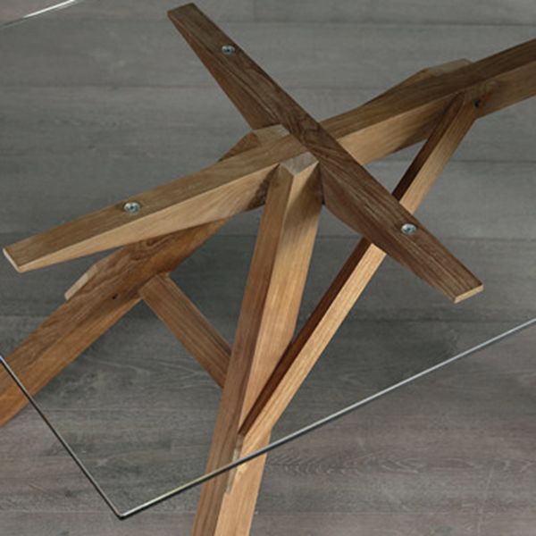 Table à manger en verre en verre moderne avec base en bois massif