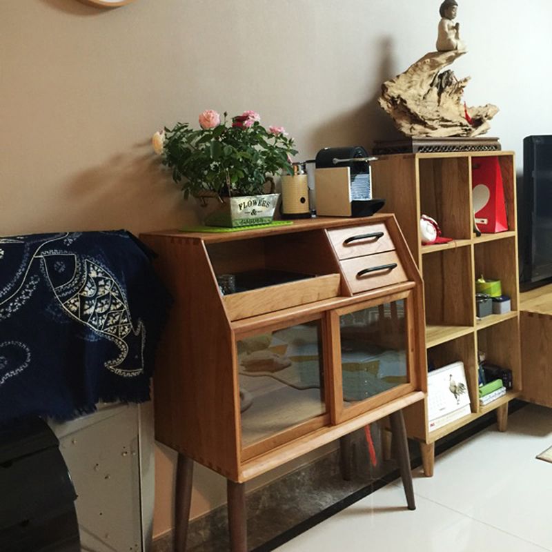 16.5"W√ó38.6"H Sliding Door Dining Server Modern Solid Wood Sideboard Table with 2-drawer Clearhalo 'buffet_sideboard' 'Buffets & Sideboards' 'furn' 'furn_buffet_sideboard' 'Furniture' 'Kitchen & Dining Furniture' 1200x1200_68f811f0-0d6b-448f-9617-5b40bef603da