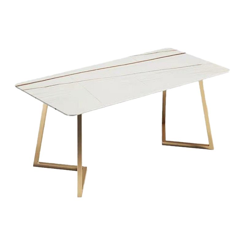 Mesa de comedor de lujo tradicional mesa rectángulo de piedra sinterizada con base de oro